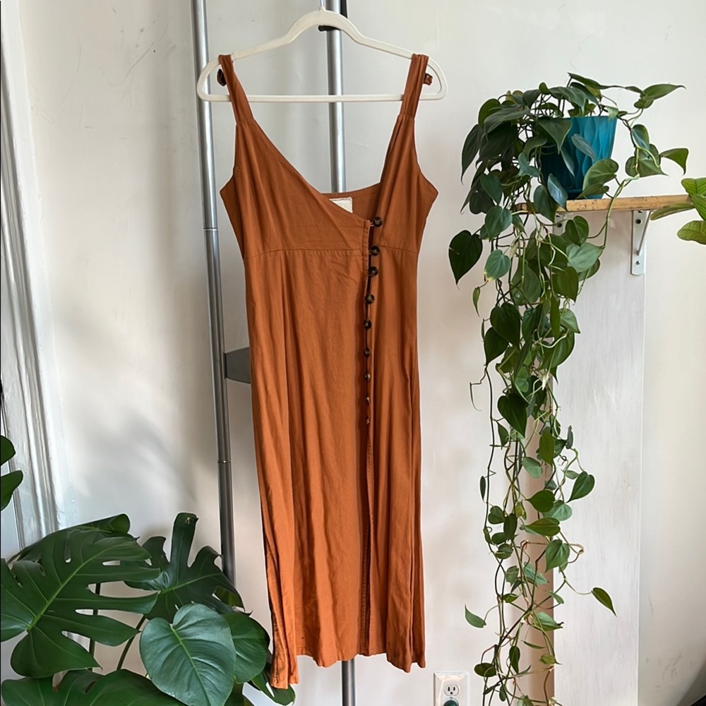 Linen Orange Button Down Sundress Dress size Small